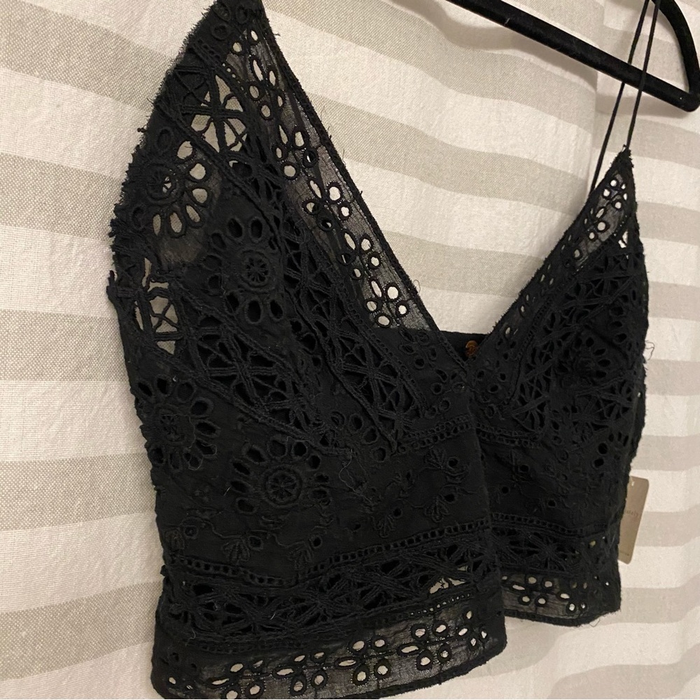 NWT free people intimates black eyelet top Sz large